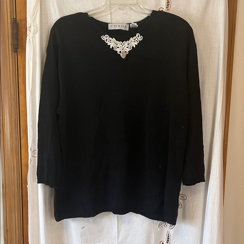 Chaus Black Sweater White Neck Detail 2